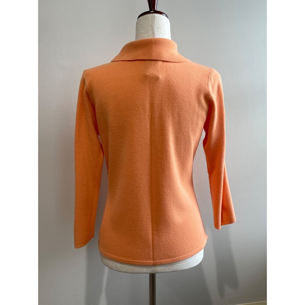 VTG Sag Harbor V-Neck Collard Sweater Womens M Peach 3/4 Sleeve 100% Acrylic 90s - Picture 3 of 6